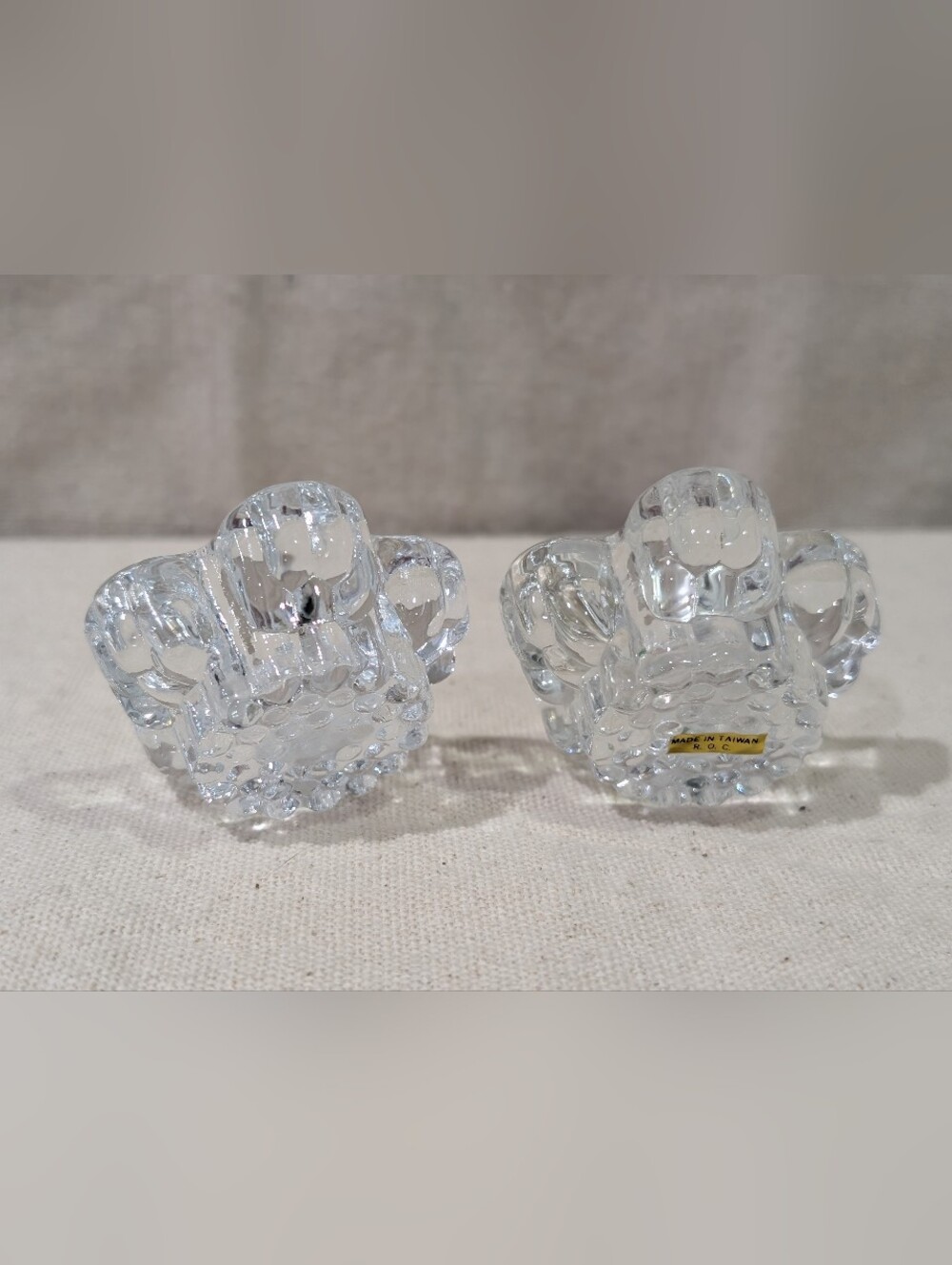 Vintage Crystal Taper Candle Holders Pair Flower Shaped Made in Taiwan Romantic - Picture 2 of 6
